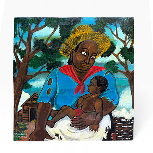 Richard E Roebuck 13x13 Woman with Baby on Wood WP6516